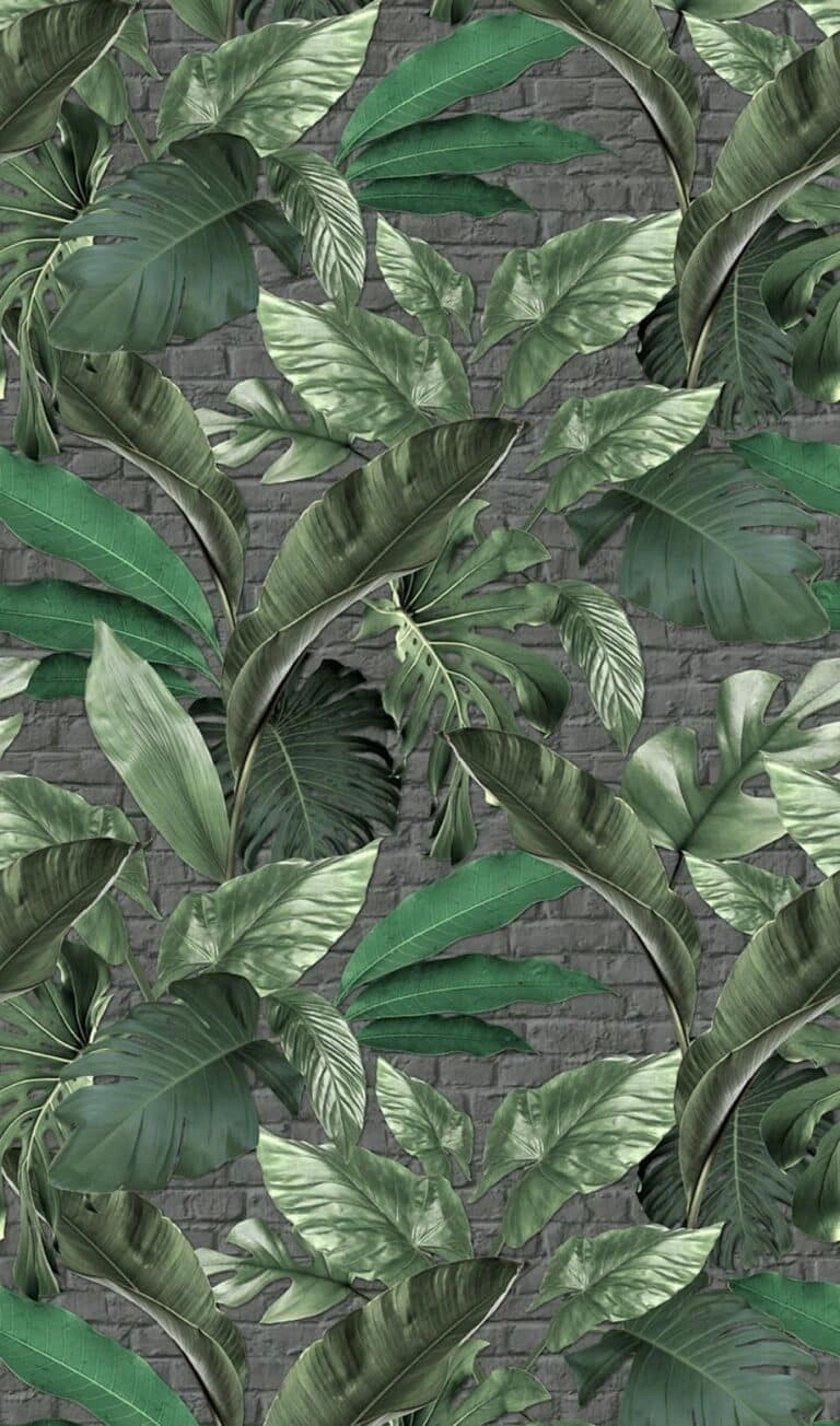fotobehang-tropische-bladeren-op-grijze-muur-34195-7-768x1304